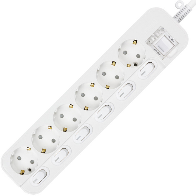 동양 국산 접지 멀티 콘센트 개별+과부하차단 멀티탭 (16a) 6구, 1개, 화이트, 5m