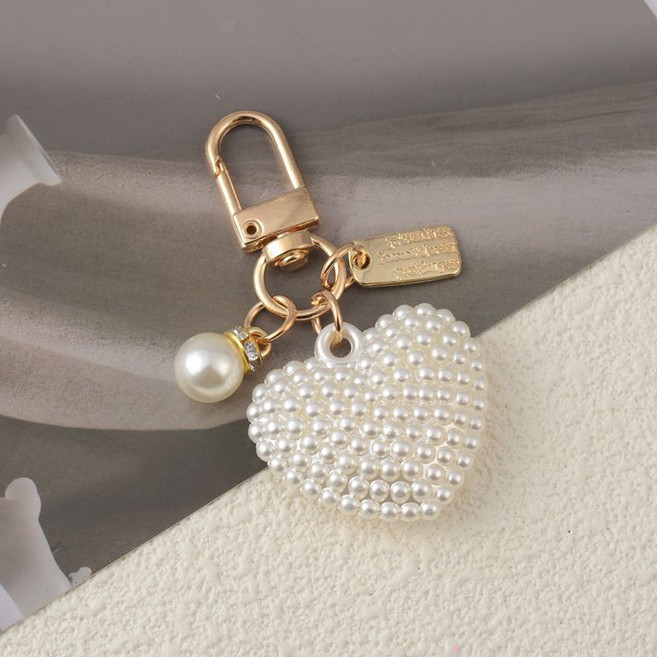 소울린느 여성 진주 조르르 하트 키링 가방 자동차 장식 차키 키홀더, 진주 하트 키링