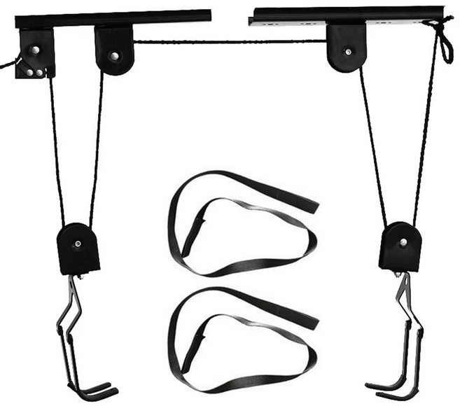 자전거 랙 호이스트 카약 헤비 듀티 도르래 천장 보관 리프트 시스템 15m 로프 용량 최대 하중 60kg, 2)1 hanger 2 lanyards, 1개