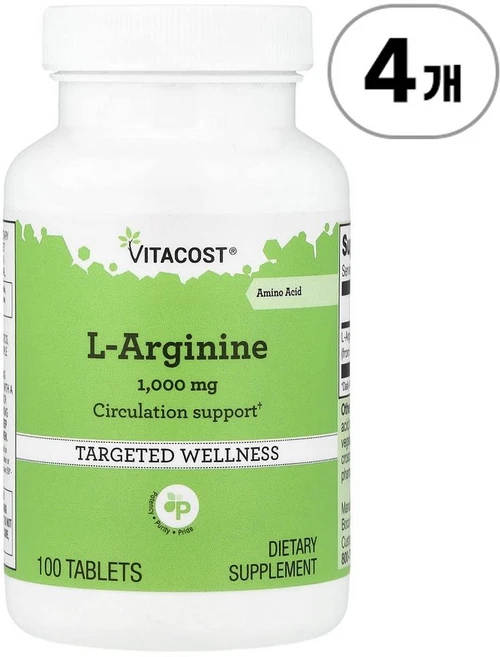 비타코스트 L-아르기닌 1 000mg Vitacost L-Arginine 1 000 mg 100정, 4개 - 쿠팡