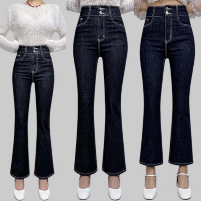 제이엠스타일 물빠짐NO! [숏 기본 롱/XS~2XL] 여성 스판 하이웨스트 생지 부츠컷 청바지 투버튼 데님팬츠 여자 빅사이즈 나팔바지 키작녀 키큰녀 봄 가을