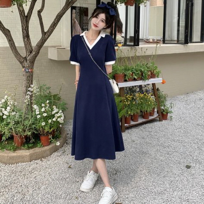 뉴욕멋쟁이 로나 브이넥카라 반팔원피스 (55~88사이즈까지)