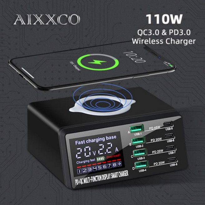 AIXXCO 110W USB 유형 C 충전기 무선 Charing 멀티 포트 고속 전화 PD QC3.0 iPhone 용 빠른 Samsung Xiaom, 01 영국, 01 110W Charger Station