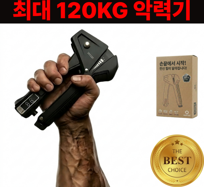 파워라이프 손 악력기 강도조절 완력 측정기 120kg, 1개, 블랙