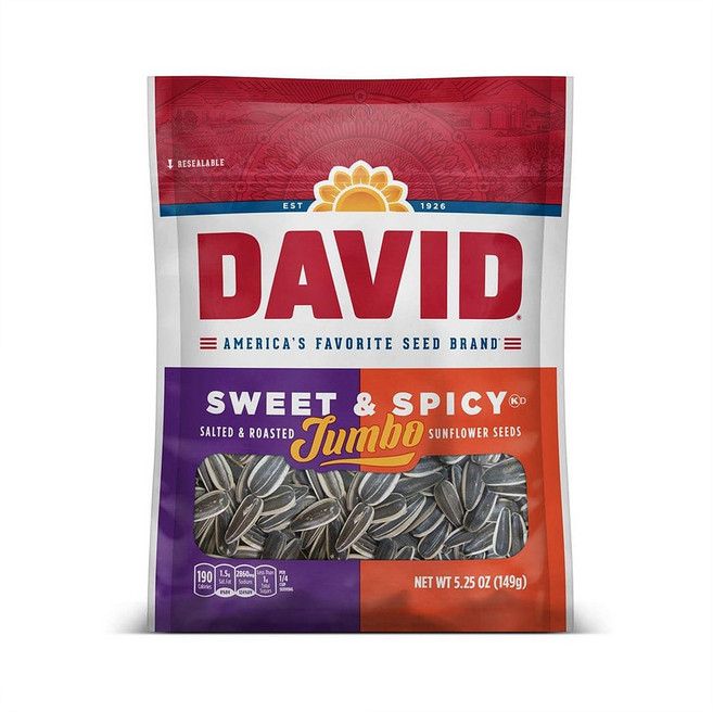 DAVID Seeds Sunflower Seeds 데이비드 스윗 앤 스파이시 점보 해바라기씨 5.25oz(149g) 12팩, 149g