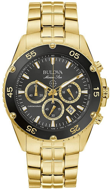 부로바 Bulova 남성용 마린 스타 골드 크로노그래프 스테인리스 스틸 시계 블랙 다이얼 스타일: 98B406 톤/블랙 다이얼