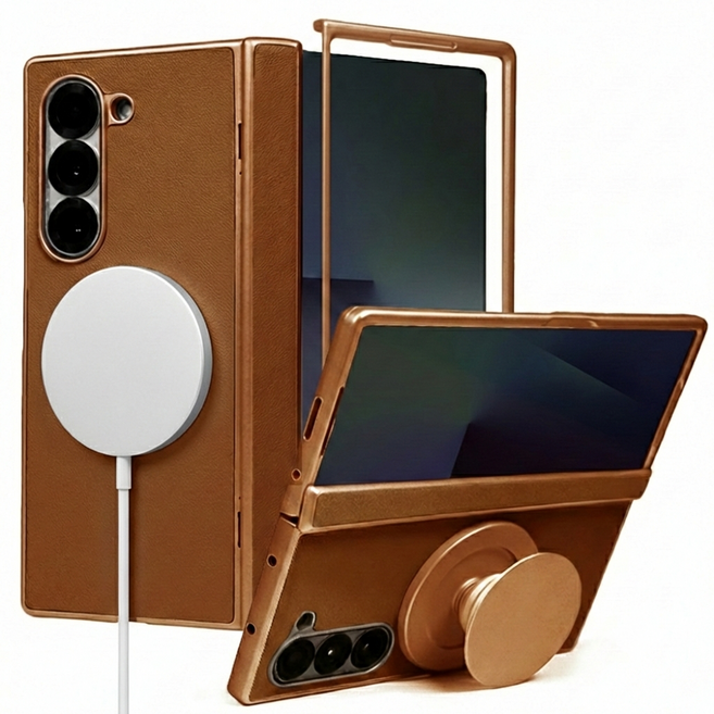 제루크 갤럭시 호환 Z 폴드 힌지보호 맥세이프 자력강화 무선충전 풀커버 거치 소가죽 케이스