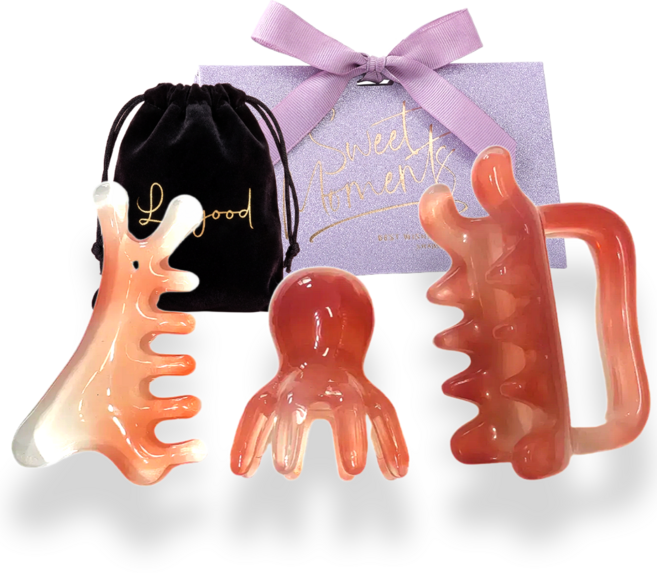 lmgood 괄사 마사지 세트 얼굴 두피 바디 3종 마사지기, 핑크, 1세트