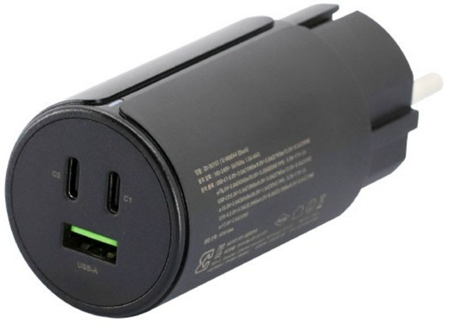 이엘 멀티 3포트 GaN 65W PD PPS USB 고속 충전기, 블랙, 1개