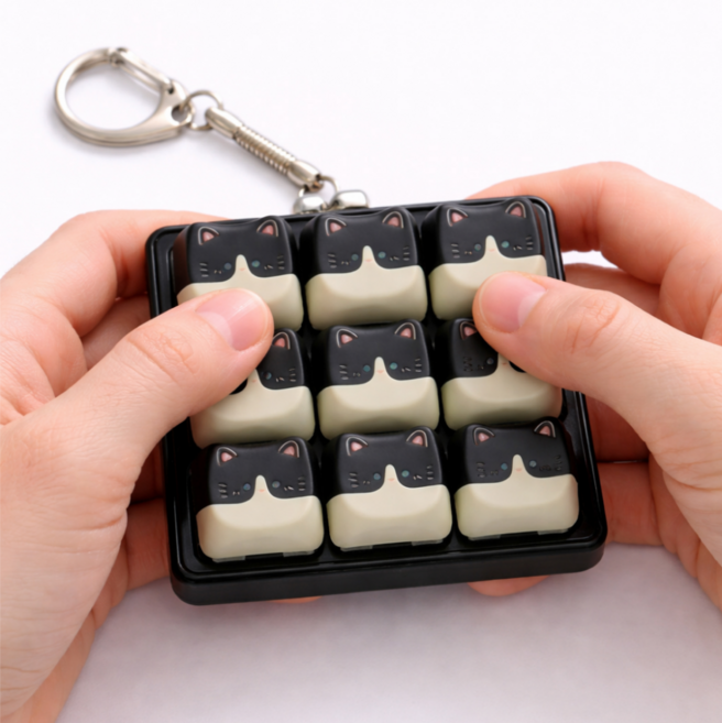 어센드원 타건감 좋은 고양이 키캡 키링 9구 딸깍이 가방고리