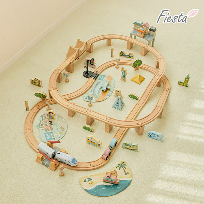 피에스타 우드 기차 놀이 세트 원목 세계 여행 88p, 혼합색상, 1세트