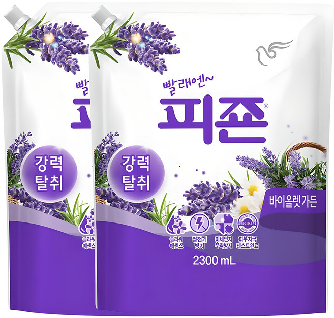 피죤 강력탈취 섬유유연제 바이올렛 가든 리필, 2.3L, 2개