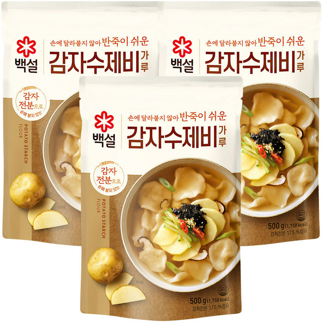 백설 감자수제비 가루, 500g, 3개