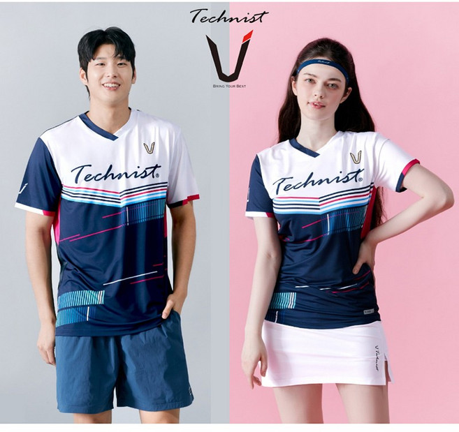 테크니스트 배드민턴 티셔츠 반팔 상의 화이트 네이비 TNT6498