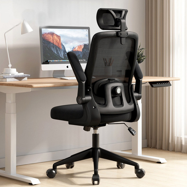 POVEST 컴퓨터 의자 가정용 인체공학 의자 사무용 의자, 검정색