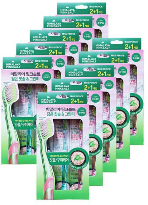 엘지 히말라야 핑크솔트 담은 잇몸 구취케어 칫솔 그린티 초극세모 3입 10개 양치, 3개