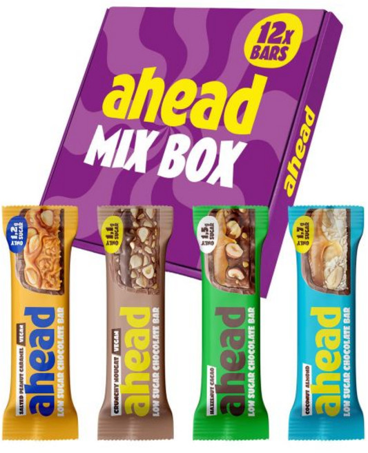 AHEAD 초콜릿 바 시식 팩 2.0 | 케토 바 12개 - 최대 설탕 1.7g* 및 순탄수화물 6g 프로 바 | 저탄수화물 디저트 | 무설탕 초콜릿 | 케토 초콜릿