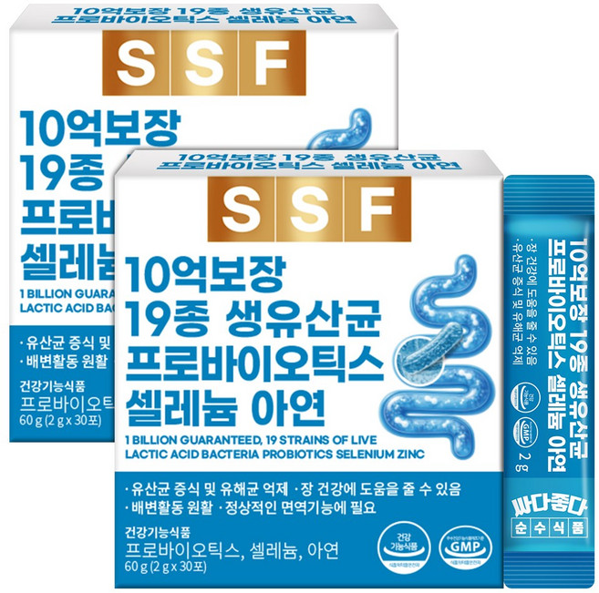 순수식품 19종 생유산균 프리 프로바이오틱스 셀레늄 아연, 60g, 2개