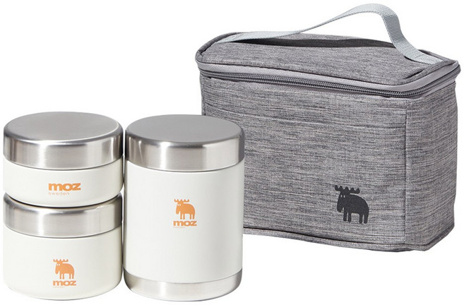 MOZ 스웨덴 포스코 316 올스텐 보온도시락 3종 도시락가방 수저 세트, 크림아이보리, 1세트