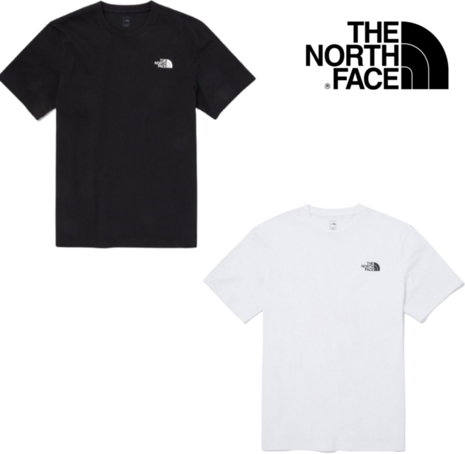 노스페이스 남녀공용 면 기본 반팔 앞뒤 스몰 로고 블랙 티셔츠