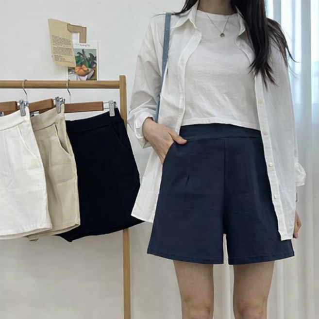 러블루 1+1 여성 린넨 면 3부 밴딩 반바지