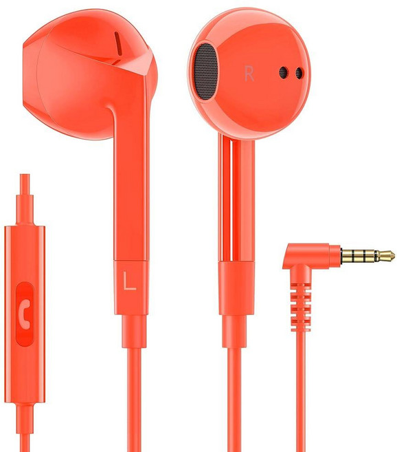 LUDOS FEROX 유선 이어버드 인이어 헤드폰 마이크가 있는 이어폰 아이폰 삼성 노트북 어린이 학교 학생용 3.5mm 잭 이어버드용 소음 차단 코드 - 오렌지 2, 3.5 mm, Coral