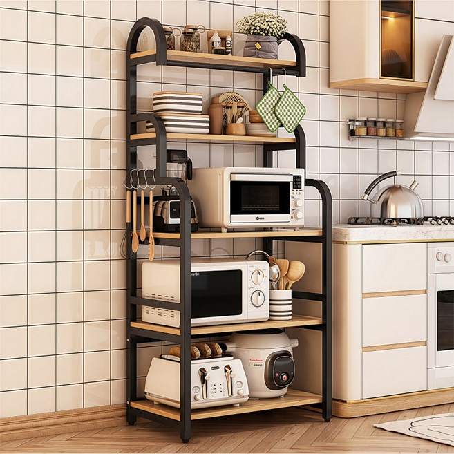 혜신 주방 다용도 전자레 인지 수납 오븐 수납 정리용 다층형 가구레 조립식 스마트 렌지대 선반 조립식 진열장, 5단, 블랙