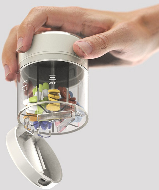 약절기 약통 2 in 1 휴대용 휴대용 미니 약품 소포장 시간 알림, 흰색, 1개