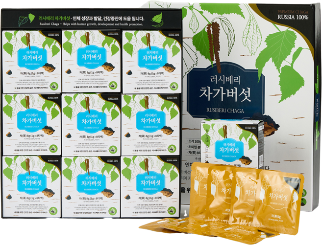 [러시베리] 차가버섯 차 세트 : 선물형 차가버섯차 명품 시베리아 차가버섯차, 1세트, 차, 8g(1gx8티백)x9개입