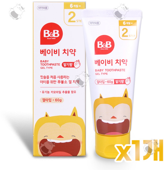 비앤비 베이비 무불소 치약 겔형 딸기맛, 60g, 1개