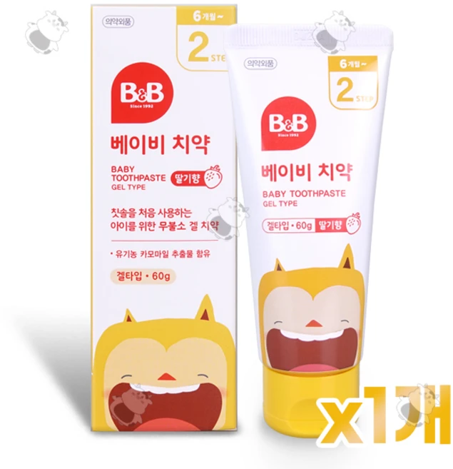 비앤비 베이비 무불소 치약 겔형 딸기맛, 60g, 1개 - 쿠팡