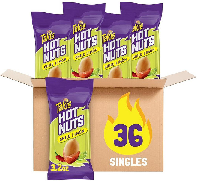 Takis Fuego 핫 너트 12개 / 90.7g3.2온스 스낵 사이즈 박스 칠리 페퍼 라임 맛 익스트림 스파이시 더블 크런치 피너츠 233562, 플레어, 12 Count (Pack of 1)