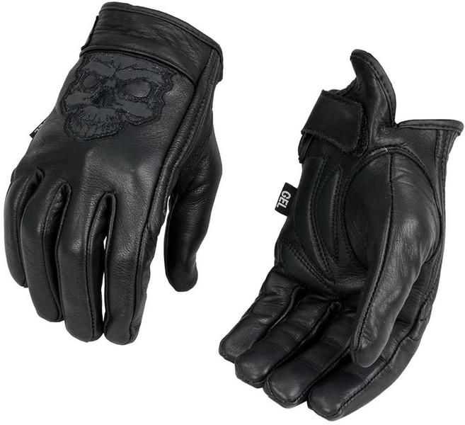 [2] Milwaukee Leather MG7570 남성용 '반사 해골' 검정색 가죽 장갑 젤 손바닥 포함 - 미디엄, Large