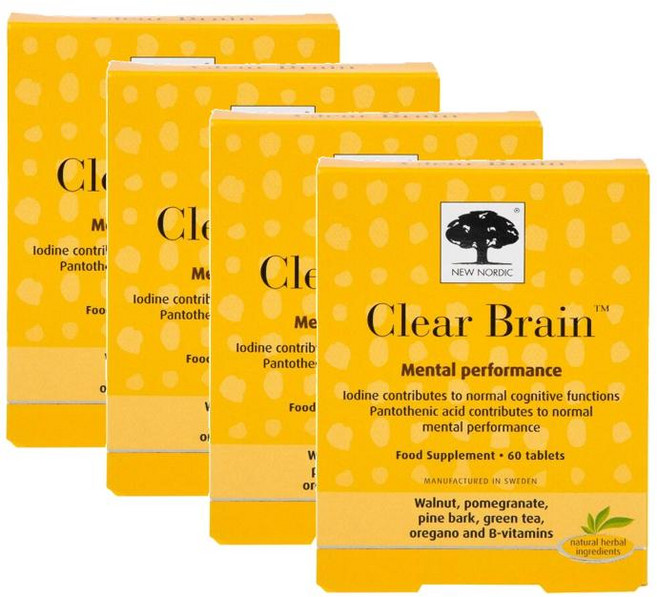 뉴 노르딕 클리어 브레인 멘탈퍼포먼스 월넛 파인바크 그린티 비타민 new nordic Clear Brain, 4개, 60정