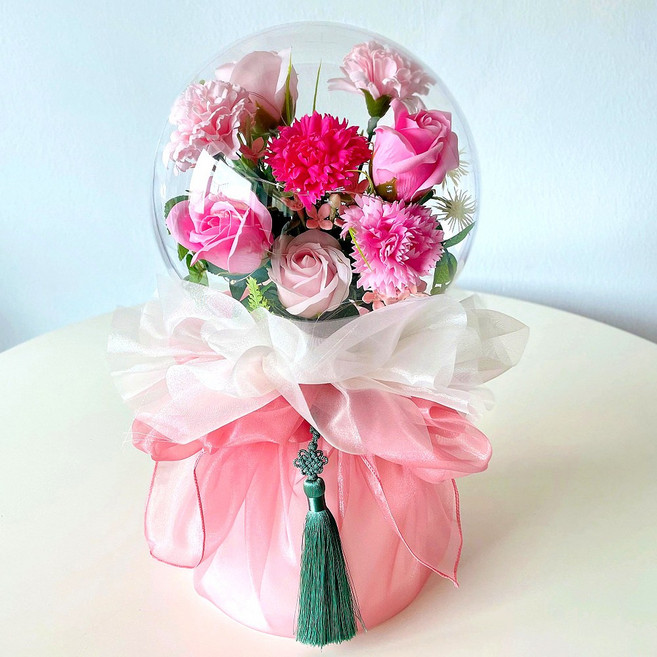 로맨틱앤 풍선꽃다발 카네이션 장미 꽃다발 LED 아크릴 꽃풍선 화환, 핑크믹스+대형보자기, 1개