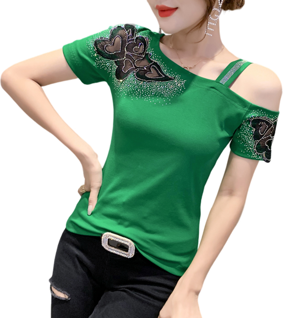 댄스복 상의 여성용 오프숄더 라인댄스복 핫피스 레이스 펀칭 티셔츠 뉴타임즈F4021