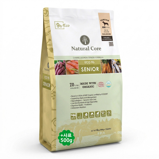 네츄럴코어 에코9 시니어 유기농 기능성사료 (증정 기능성사료500g), 6kg, 1개, 가수분해연어