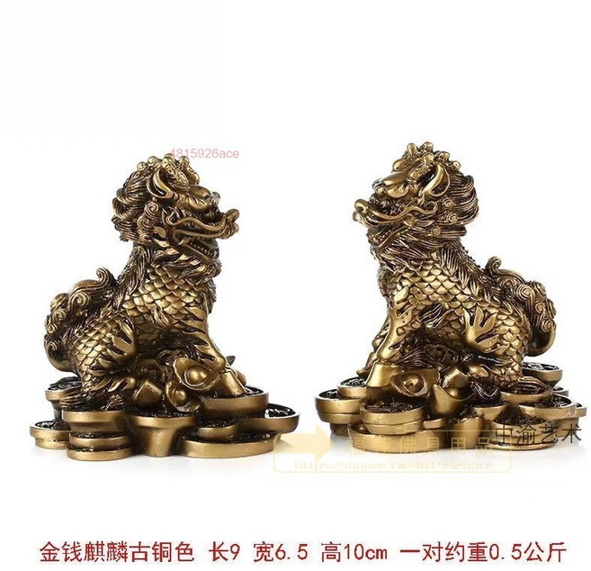 八卦麒麟擺件 一對 家居風水擺件 招財吉祥物, 中號古銅色一對【贈五錢帝】