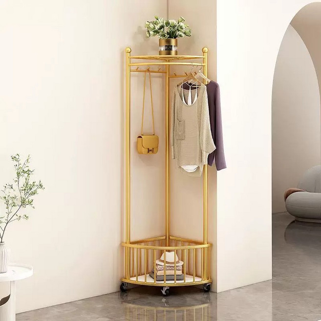 코너옷걸이 코너행거 좁은 옷장 침실 원룸 선반 튼튼한 이동식 행거 투에스리빙 코너형수납선반, 금색