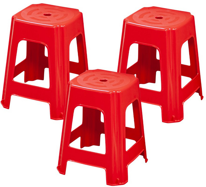 [공룡플라스틱] 야외용 플라스틱 간이의자 에덴사각의자 3개 세트, 1개, 에덴사각의자 3개묶음(적색)