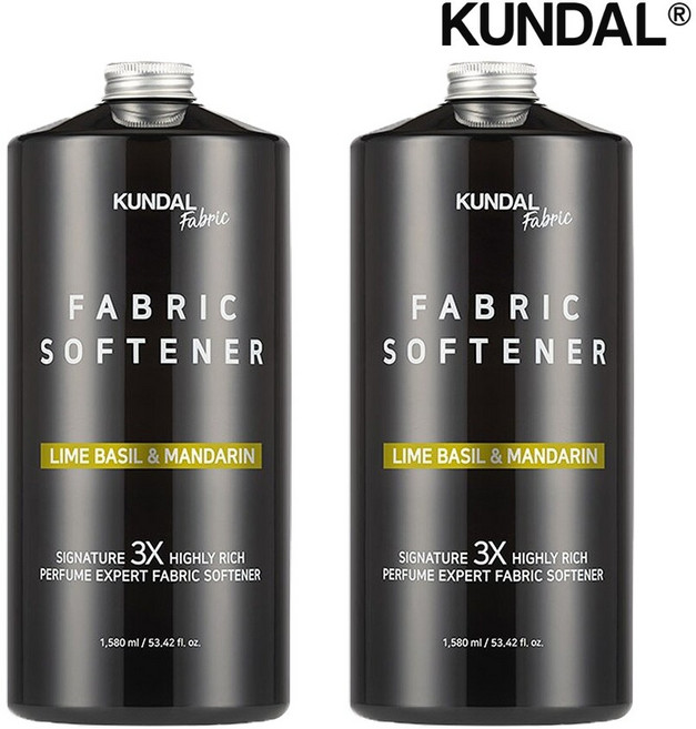 쿤달 시그니처 3X 초고농축 리치 퍼퓸 엑스퍼트 섬유유연제 아로마에디션 라임바질앤만다린향 본품, 1.58L, 2개