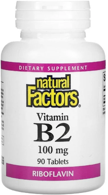 내추럴팩터스 Natural Factors 비타민B2 리보플라빈 100mg 90정 Riboflavin 실리카 스테아린산, 1팩 - 쿠팡