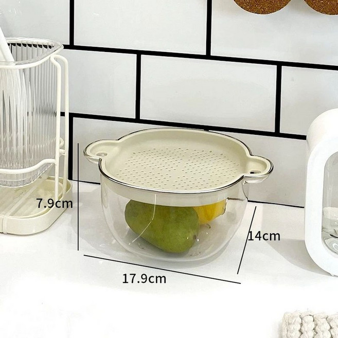 과일세척바구니 손잡이채반 채반소쿠리 사각, 커버 포함 물빠짐 바구니-화이트, 1개