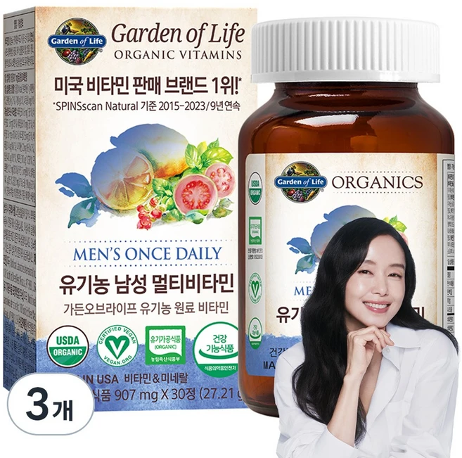 마이카인드 가든오브라이프 유기농 남성 멀티비타민, 3개, 30정 - 쿠팡