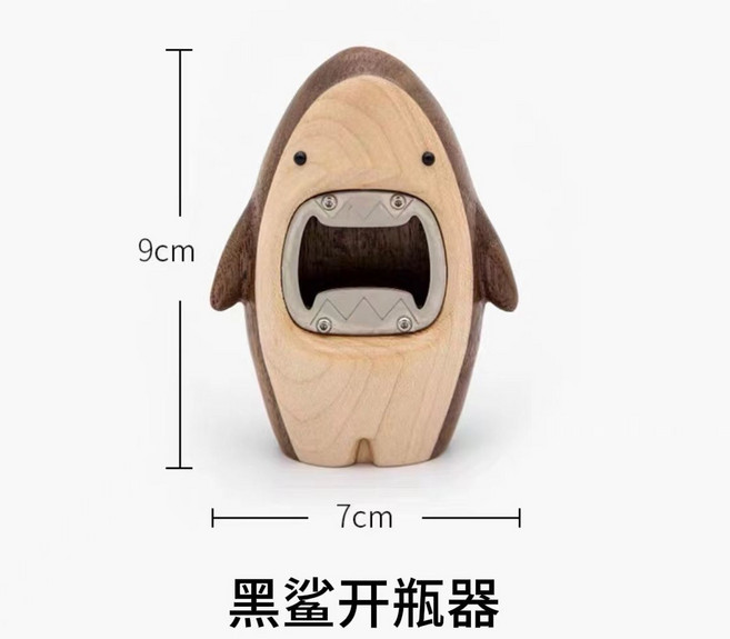 實木啤酒開瓶器 鯊魚造型開酒器, 1個, 黑鯊魚