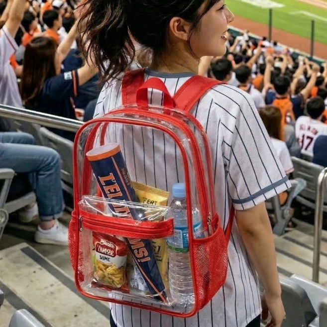 야구 직관 가방 투명 백팩 pvc 방수 야구가방, 1개, 레드