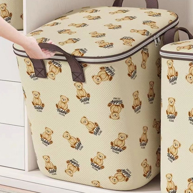 1+1 드림시오 패브릭 이불 정리함 이불보관함 방수 옷보관 정리, 곰돌이, 1세트