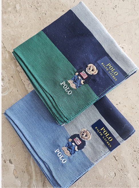 POLO 곰돌이로그 블록디자인 명품손수건 일본 수입 손수건 기념일선물