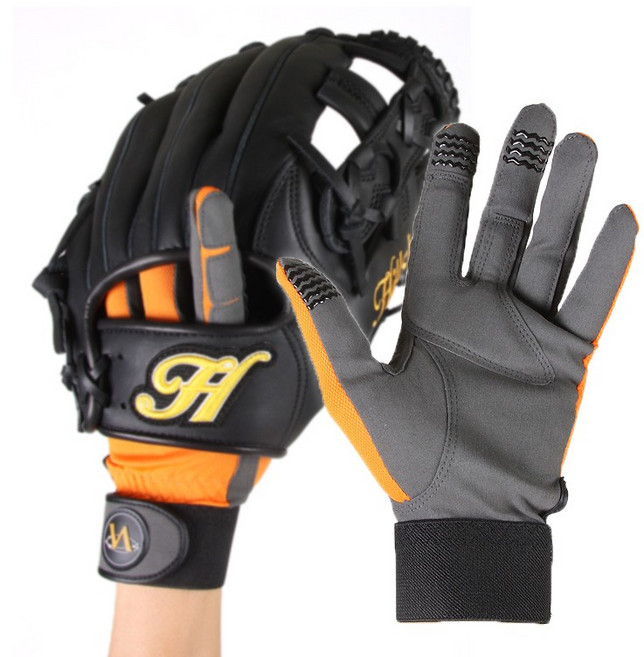 [필스토어] 프로야구 선수 협찬 야구 수비 장갑 수비수장갑 야구장갑, 오렌지_왼손착용_M, 1개