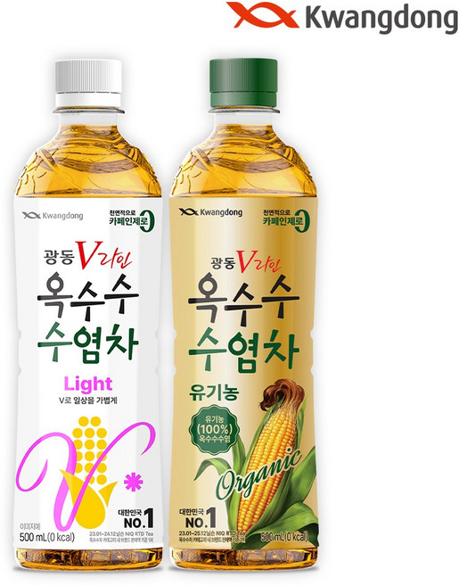 [광동직영] 광동 옥수수수염차 500ml 20pet + 옥수수수염차 유기농 500ml 24pet 총 44pet, 44개